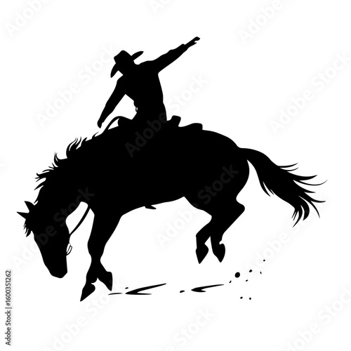 Vector silhouette illustration of a rodeo bucking bronco and rider isolated on white