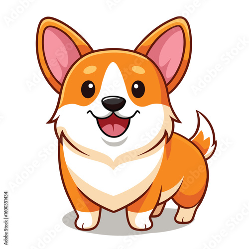 A delightful happy corgi sporting a cheeky grin, radiating mischief and charming personality on a plain white background.