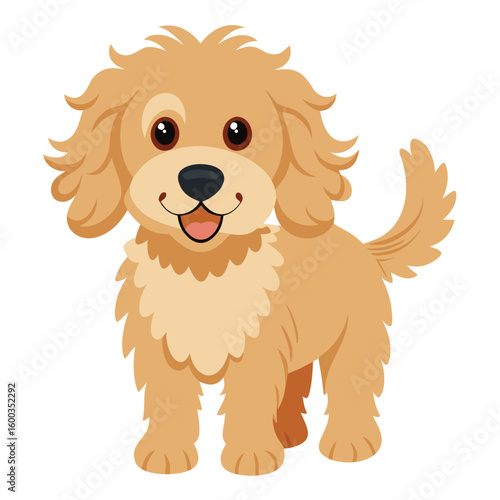 A vibrant happy labradoodle with playful bouncy curls, full of joy and enthusiasm, on a clean white background.