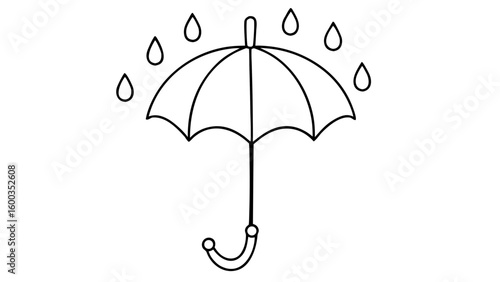 Line Art Floating Umbrella Rain Drops raindrops