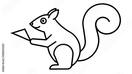 Line Art Squirrel Holding Paper Airplane black and white