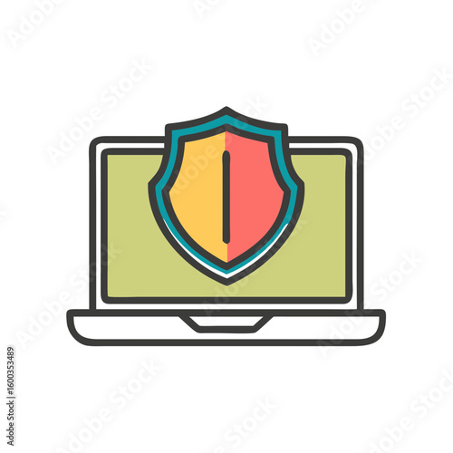 laptop with shield icon vector   