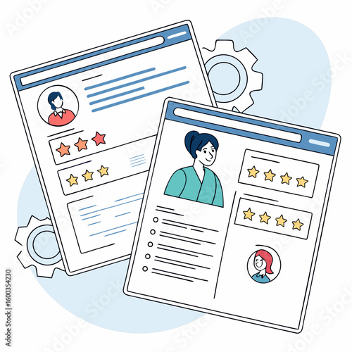 Applicant profiles with ratings and gears resume hiring