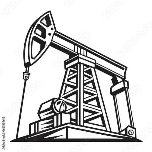Black and white oil pump jack symbol oil rig energy