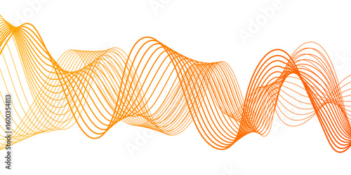Abstract modern wave with thin, flowing lines with smooth gradient from coral pink to orange and yellow. Rhythmically, soundwaves or digital frequency signals. clean, fluid, and contemporary