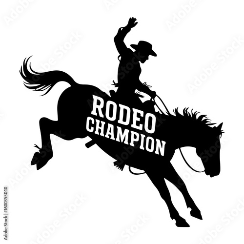 Vector silhouette illustration of a rodeo bucking bronco and rider isolated on white