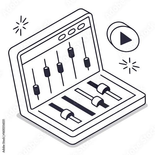 Audio mixer with sliders and play button sound control