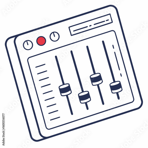 Audio mixer with sliders and red button sound control