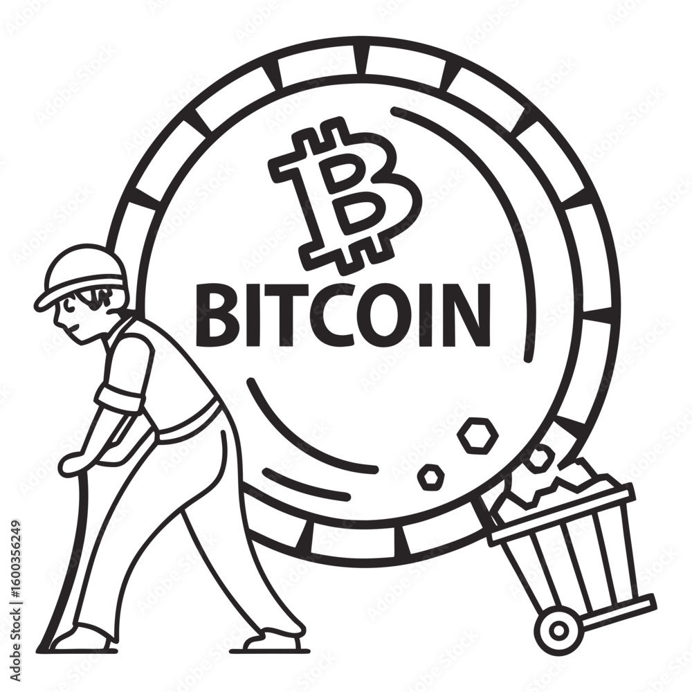 Fototapeta premium Bitcoin miner with cart cryptocurrency mining