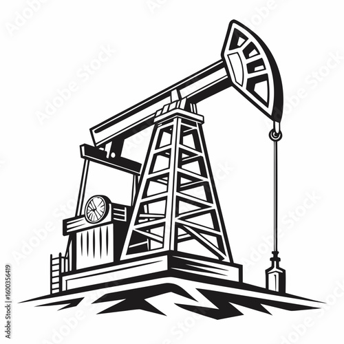 Black and white oil pump jack oil rig energy