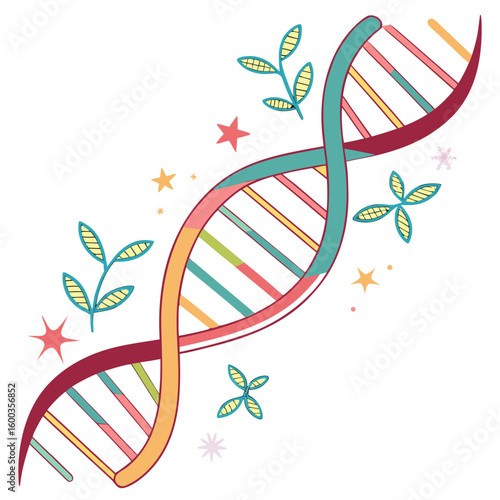Colorful D N A Helix with Floral Accents and Stars dna helix science