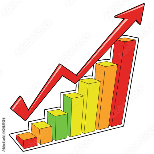 Colorful rising bar graph with upward trending arrow rising arrow success Free Download Colorful rising bar graph with upward trending arrow rising arrow success - GFXLoad