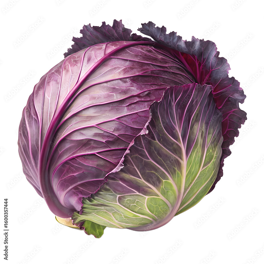 Obraz premium Vibrant head of red cabbage, a fresh and healthy vegetable isolated on a transparent background.