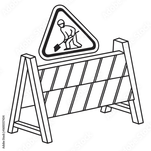 Construction barrier with worker warning sign vector