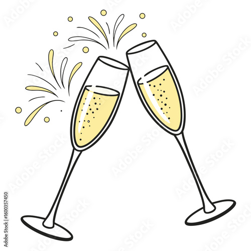 Champagne glasses clinking with bubbly effervescence