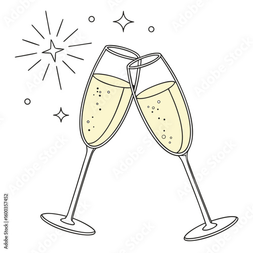 Champagne glasses clinking with sparkles toast celebration