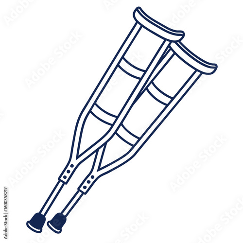 Dark blue outline of two crutches on a white background medical mobility aid