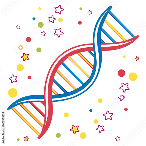 Colorful D N A Helix with Stars and Dots science genetics