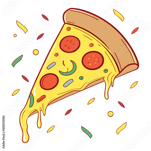 Delicious pizza slice with melted cheese and pepperoni toppings