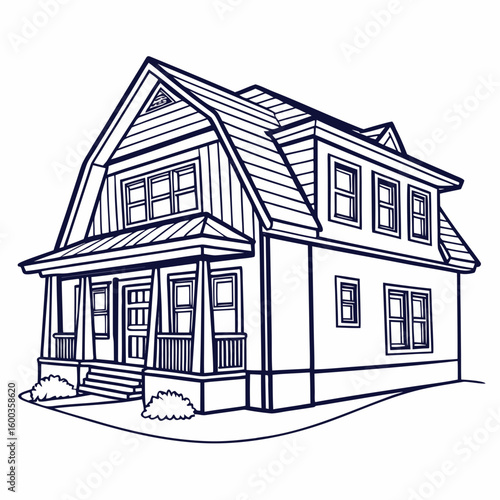 Detailed architectural drawing of a two story house with porch blueprint architecture