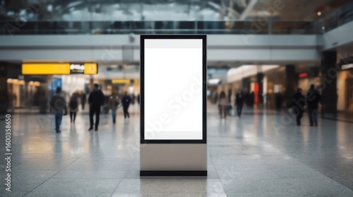 Airport hall billboard mock up with white screen, alpha channel. Business concept, indoor board, empty frame