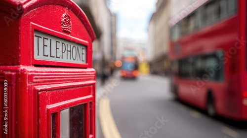 Red phone box in London street scene