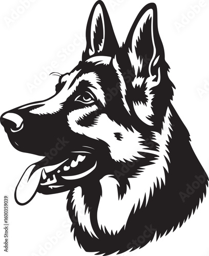 Detailed Silhouette of a German Shepherd Dog Head Profile Vector