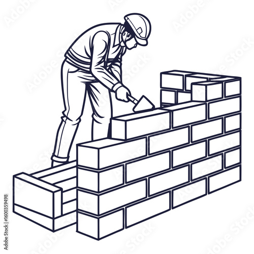 Construction worker building brick wall builder bricklayer