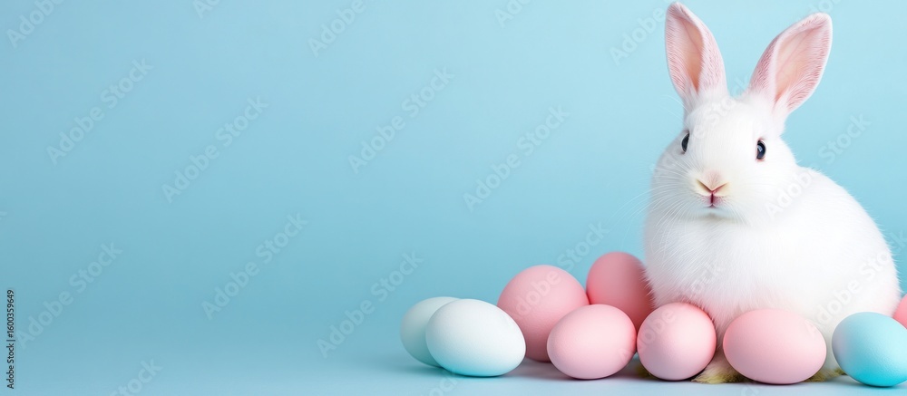 Fototapeta premium Adorable Easter Bunny with Pastel Eggs