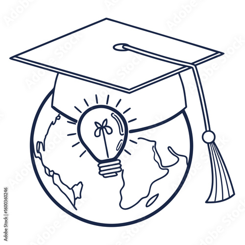 Graduation cap lightbulb globe education learning