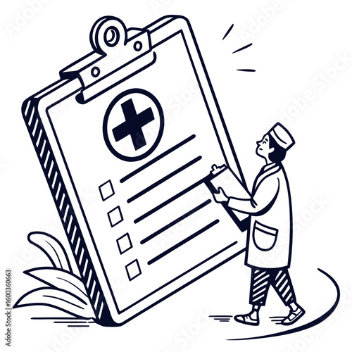 Doctor with large medical chart and checklist clipboard