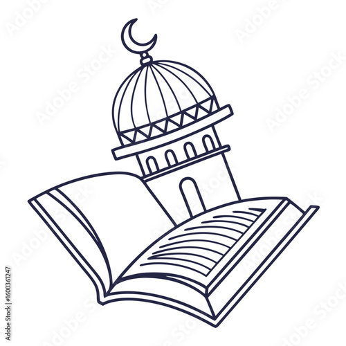 Islamic book and mosque dome with crescent vector