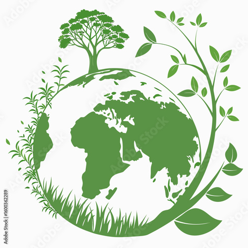 Green earth with flourishing trees and foliage planet
