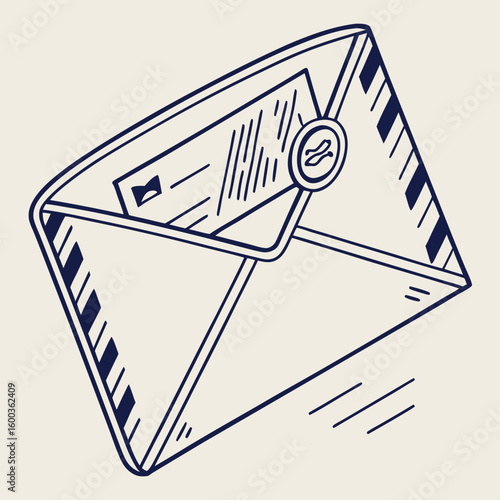 Navy blue open envelope with letter and seal correspondence communication