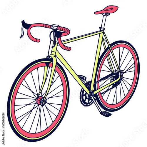 Neon accent bicycle with red and yellow bike road bike