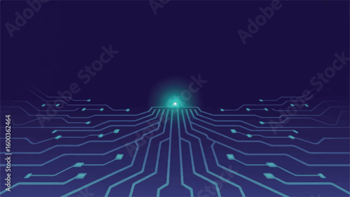 Technological Blueprint: A minimalist representation of a futuristic circuit board, radiating energy, symbolizing innovation and connectivity within the realm of technology.