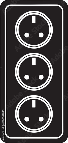 Black power strip with three white sockets electrical outlet electricity