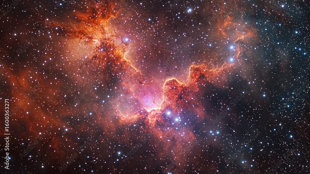 Naklejka premium A cosmic nebula display of vibrant colors and star clusters.