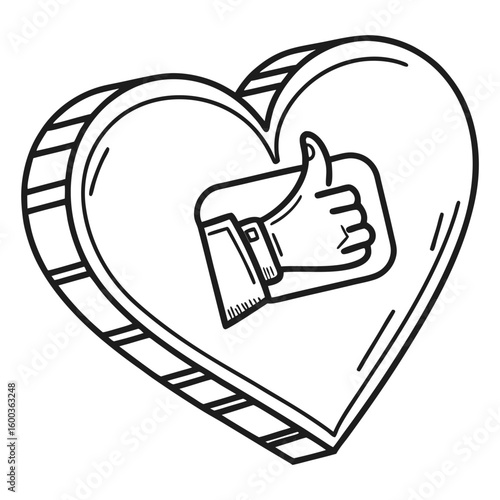Heart shape with thumbs up symbol approval like