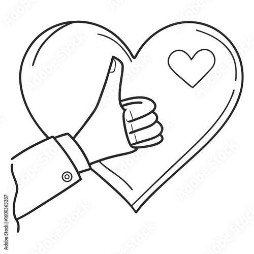 Heart symbol with thumbs up approval like