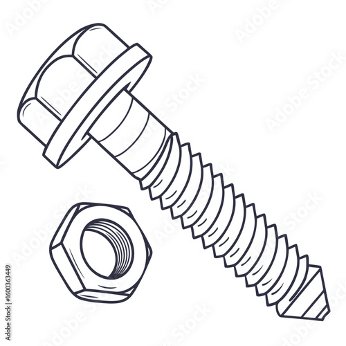 Hex bolt and nut screw fastener