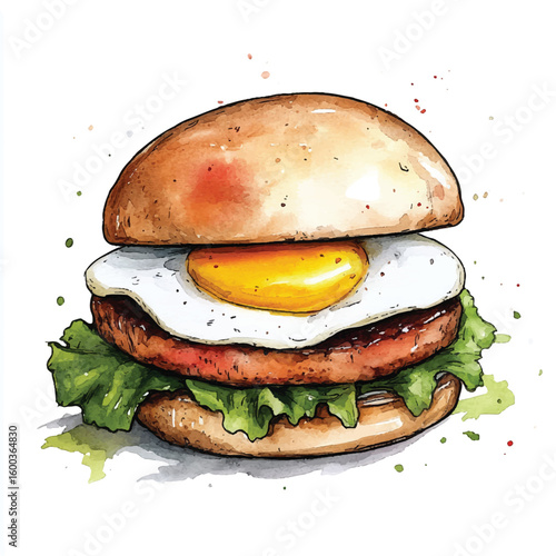 yuniazizah__Watercolor_hand-drawn_A_burger_with_a_fried_egg_on__338cf452-2c9b-4326-b27b-362c7a9855ce