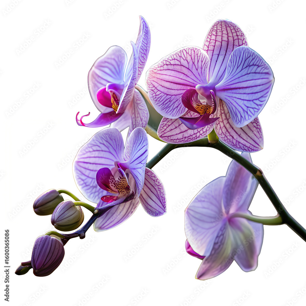 Obraz premium Elegant Pink Orchid Illustration with Lush Green Leaves - A detailed illustration of a pink orchid with lush green leaves. Perfect for botanical designs, nature themes,