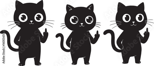 Three black cat silhouettes giving the middle finger