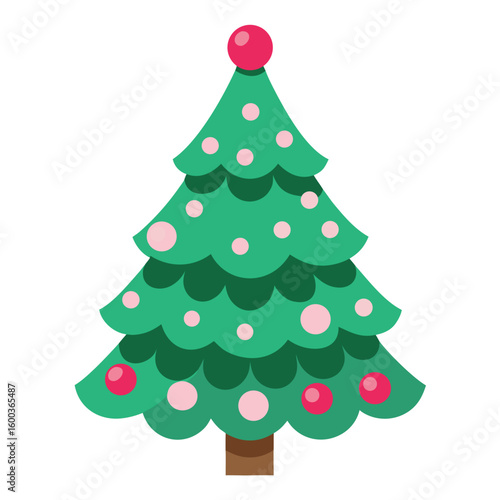 A charming retro Christmas tree with distinctive green scalloped edges, bringing a whimsical and nostalgic touch to holiday designs.