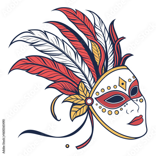 Ornate masquerade mask with feathers and floral accents