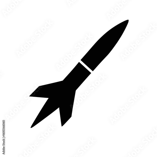 Black Silhouette of Rocket Icon on White Background