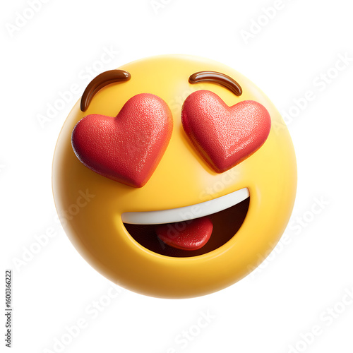 Happy yellow emoji face with heart eyes and open mouth expressing love and affection isolated on transparent background