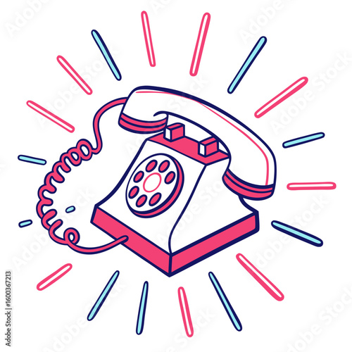 Retro rotary phone with radiating lines vintage communication