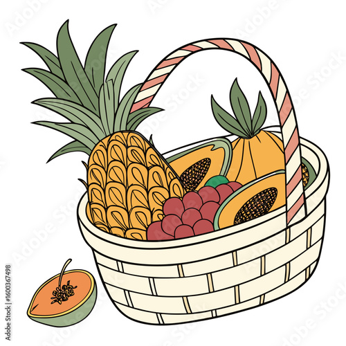 Pineapple papaya grapes basket tropical fruits